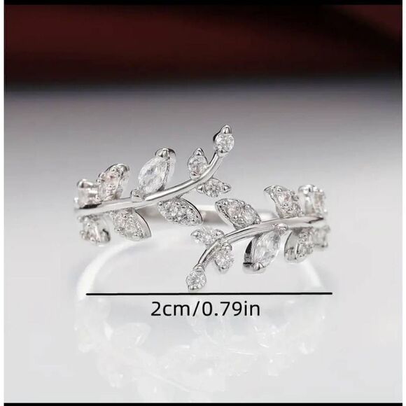 Elegant Finger Ring Leaf Shape With Zircon Adjustable Open Cuff Ring Delicate Fo - Picture 6 of 10